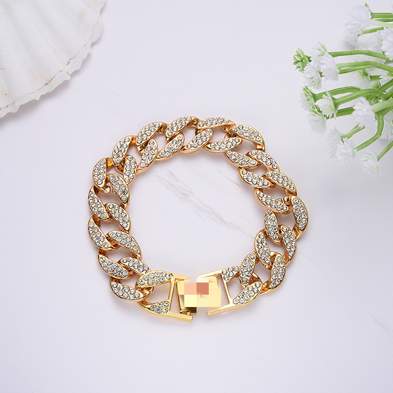 d音killwinner多色双排镶钻古巴链回到未来手链金银hiphop情侣链