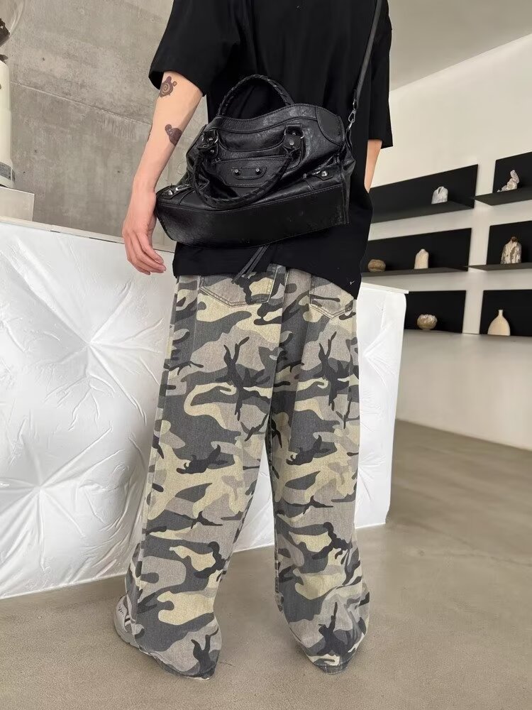 春装新款男士迷彩工装牛仔裤户外运动休闲牛仔裤时尚潮男长裤子