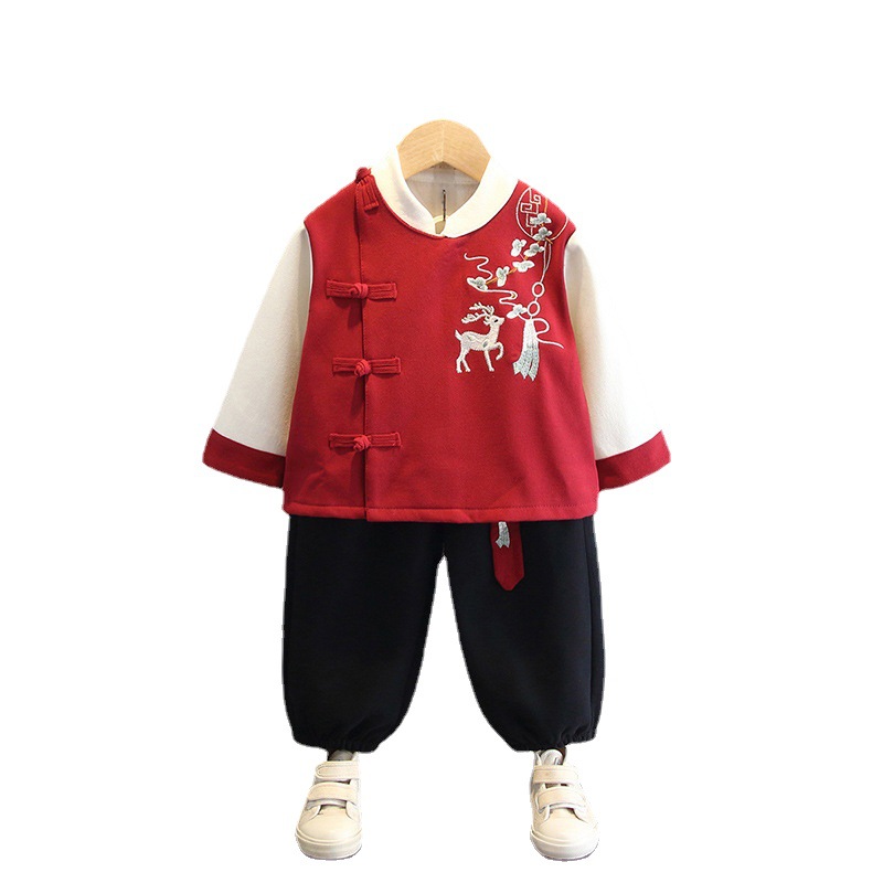 Boy Hanfu Ancient Costume Fleece-lined Thickened Chinese Style Tang Suit Outfit Children's Autumn and Winter Clothes Performance Wear Baby New Year's Clothing