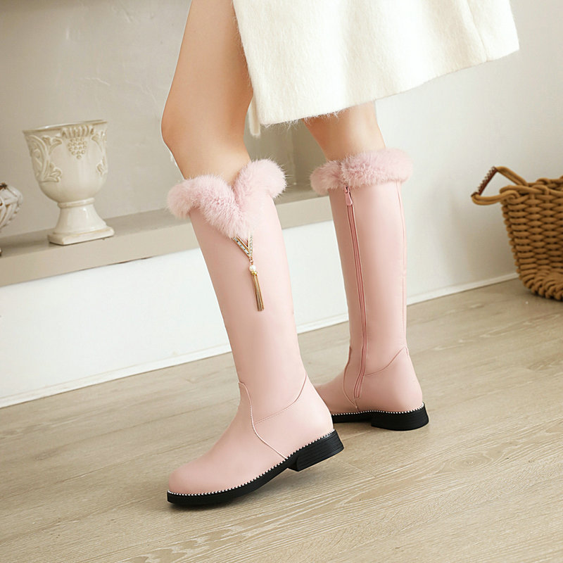 侧拉链加毛棉靴保暖雪地鞋子女长靴2021冬季新款防滑平底高筒女靴