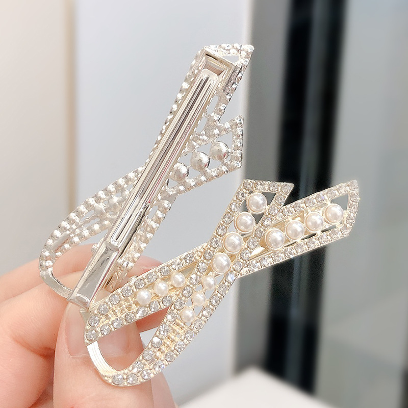 Internet Hot Korean Style Minimalist Bowknot Crystal Diamond Side Clip Full Free Shipping Alloy Pearl Grace Rhinestone Duckbill Clip