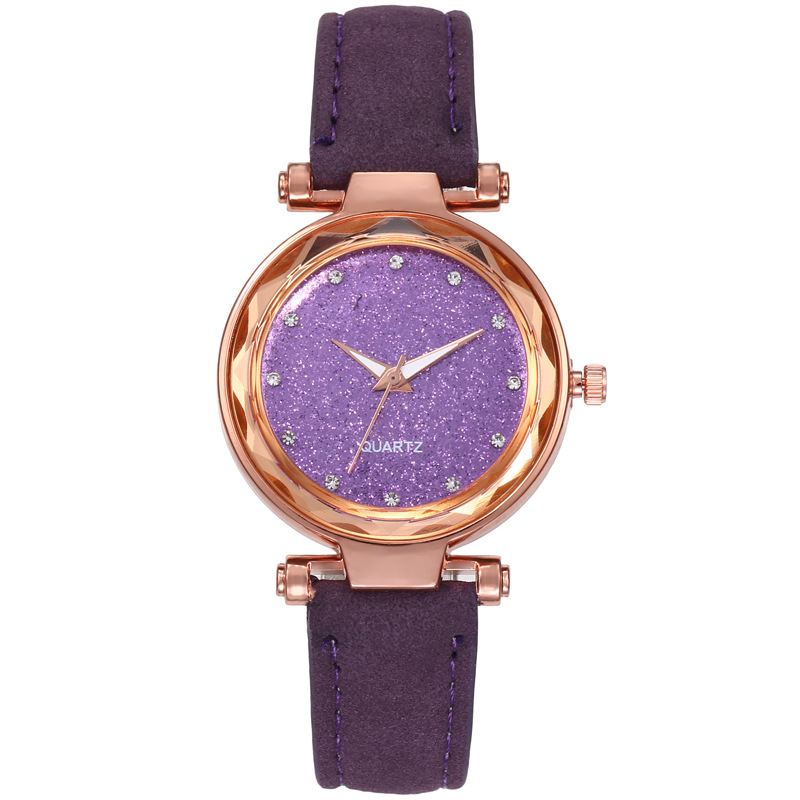 Wish Hot Sale at Aliexpress Women's Watch New Starry Sky Watch Frosted Belt Silver Pink Diamond Surface Women's Watch Quartz Watch