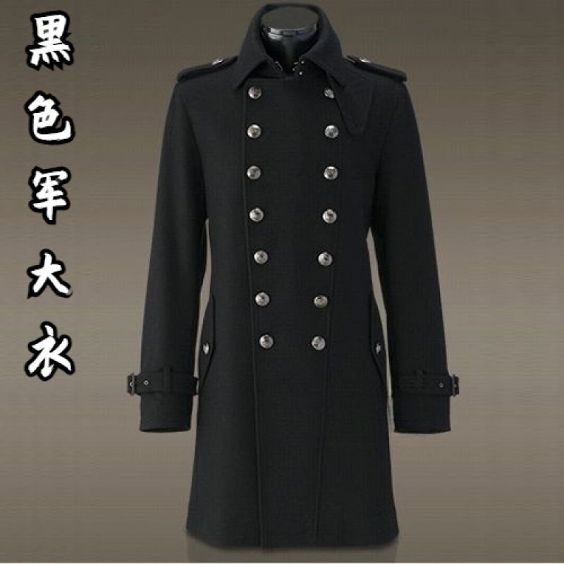 黑色军大衣二战德国军男款冬季保暖外套毛呢子加厚长款双排扣过膝