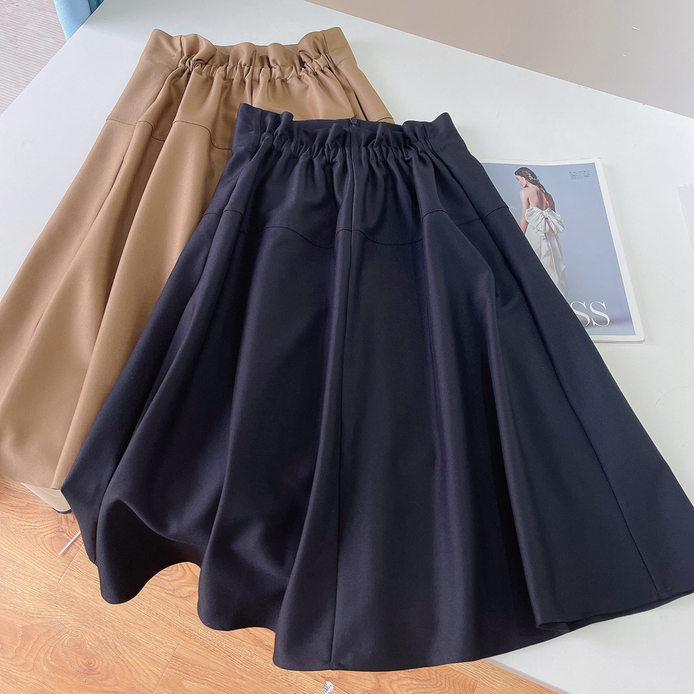 实力显瘦褶皱高腰松紧腰花苞裙百搭a字中长款半身裙