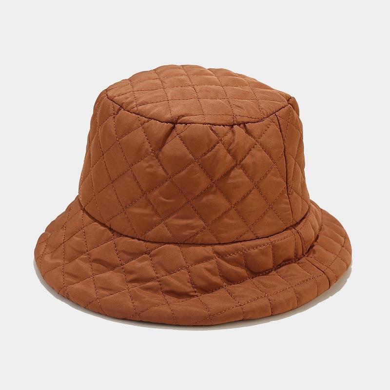 Fall Bucket Hat Women Korean Style Solid Color down Quilted to Keep Warm Hat Fashion Simple Plaid Light Soft Bucket Hat