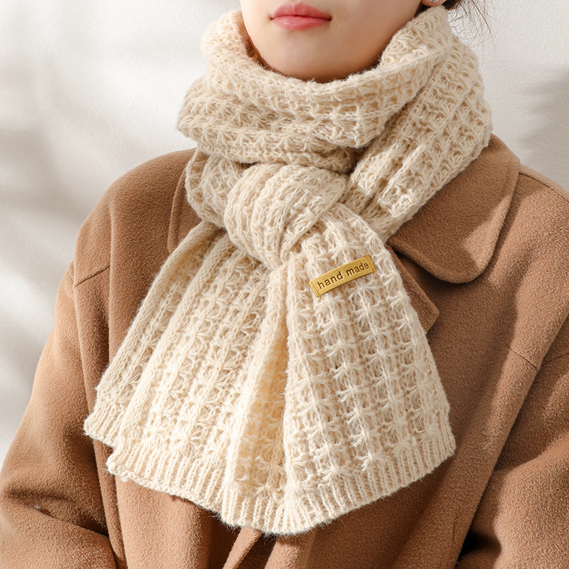 Korean Style Solid Color Knitted Wool Scarf Female Winter Thicken Thermal Student Cute Internet Celebrity Scarf Male Versatile New