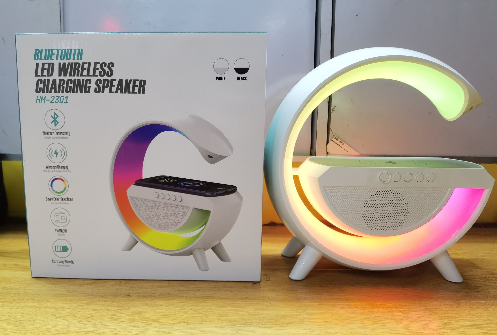 New Bt2301 Large G Smart Ambience Light Bluetooth Speaker Wireless Charger Colorful Bedside Ambience Light Wake-up Light Usb