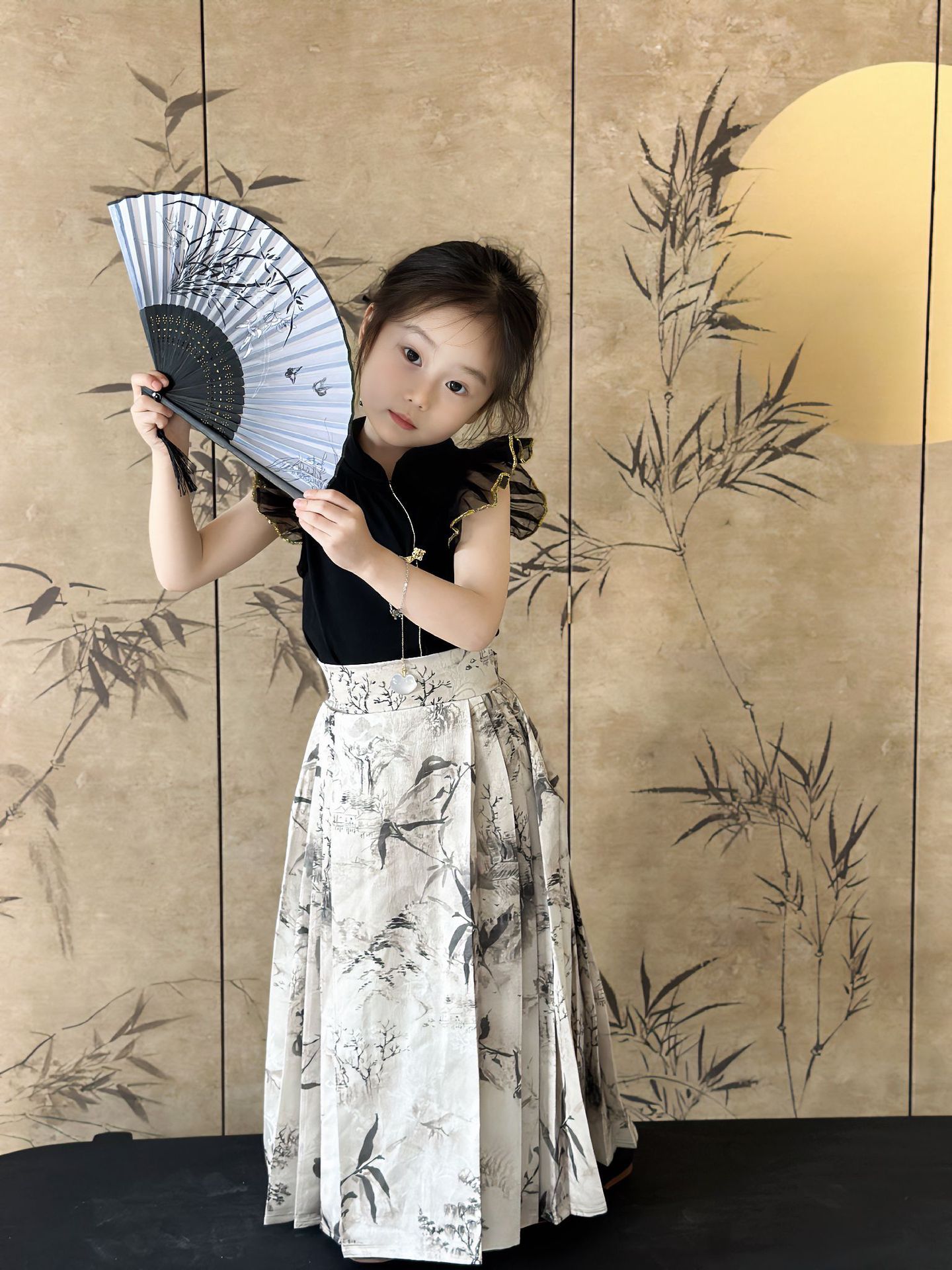 mz 2024夏季水墨画山水国风汉服女童新款马面裙古风半身长裙-阿里巴巴