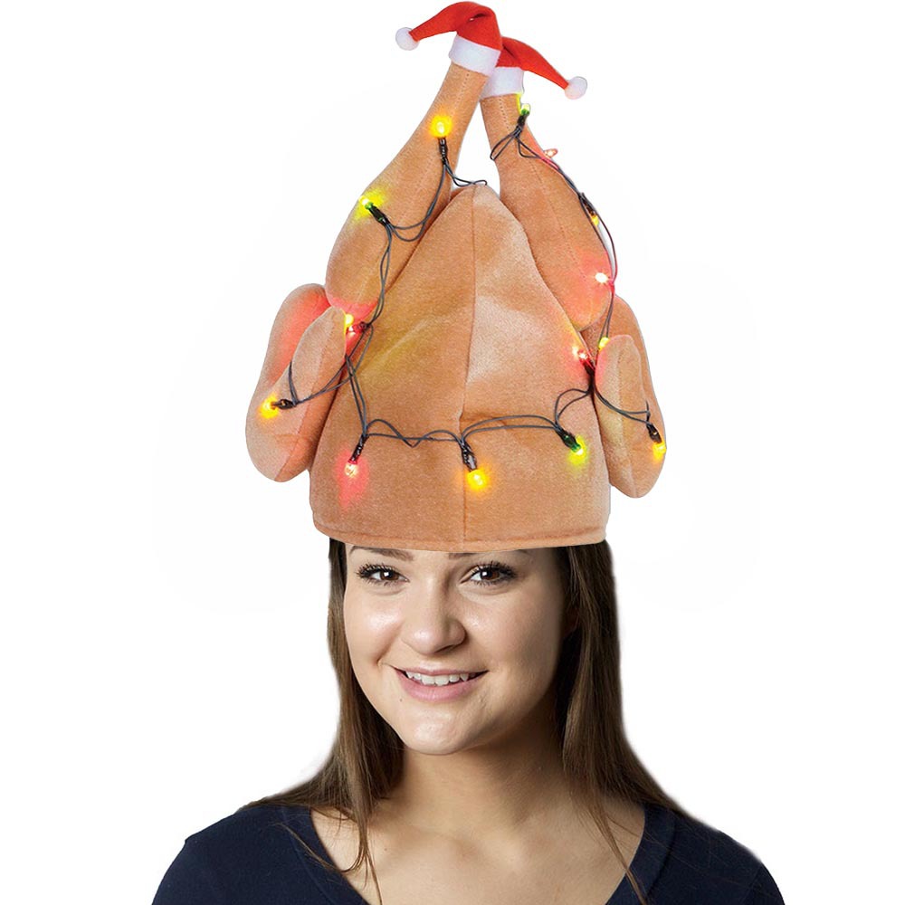 Cross-Border Thanksgiving Turkey Hat Carnival Luminous Chicken Leg Hat Cartoon Turkey Head Cover Funny Hat in Stock