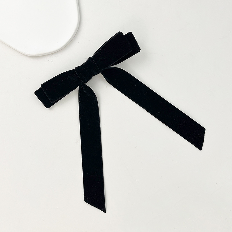 Cross-Border Hot Selling Velvet Bow Ribbon Hairpin Women's Simple All-Match Back Hairpin Elegant Top Clip Hair Accessories