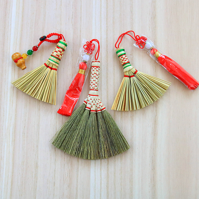 Baby Bedside Small Broom Baby Shock Kaoliang Seedling Broom Housewarming Decoration Supplies Five Emperors Copper Coins Broom Pendant