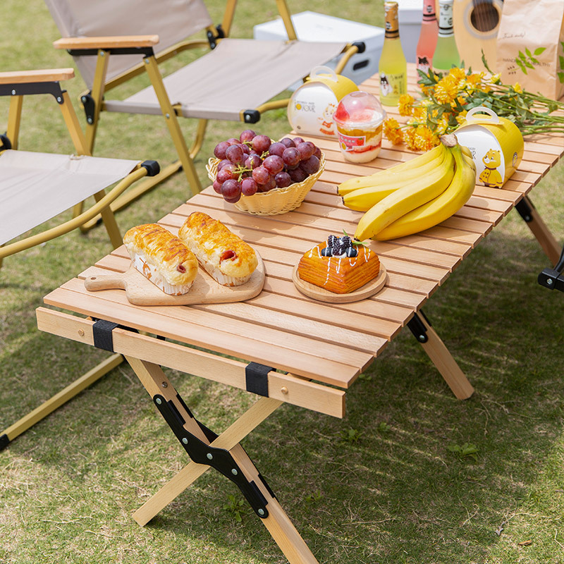 户外折叠桌实木蛋卷桌便携网红露营野餐桌摆摊桌家用阳台长条桌子