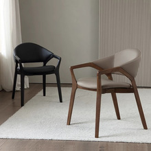 意式实木餐椅家用现代简约设计师带扶手高级感靠背椅北欧白蜡木椅