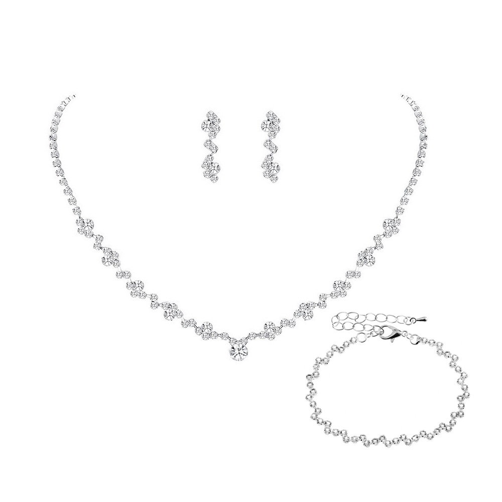 Bridal Accessories Cross-Border Diamond Necklace Earrings Bracelet Three-Piece Set Female European and American Foreign Trade Exclusive Jewelry