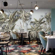 东南亚热带植物森林壁纸民宿酒店西餐厅背景墙纸法式客厅复古墙布