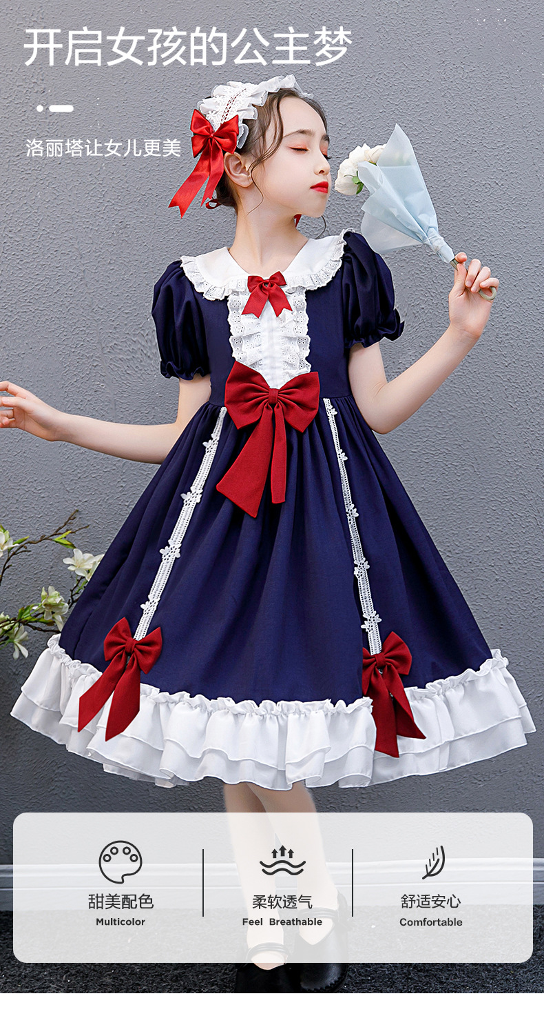 女童jk风lolita洋装裙子短袖洛丽塔夏公主裙蝴蝶结日系中大童批发