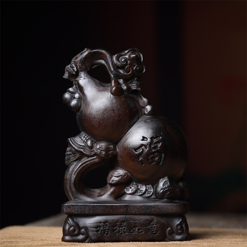 沉香木刻福禄葫芦摆件红木家居客厅电视柜办公装饰工艺品送礼