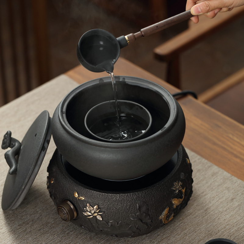 陶瓷煮茶器具电陶炉套装白茶专用煮茶炉普洱黑茶火山石古法煮茶壶