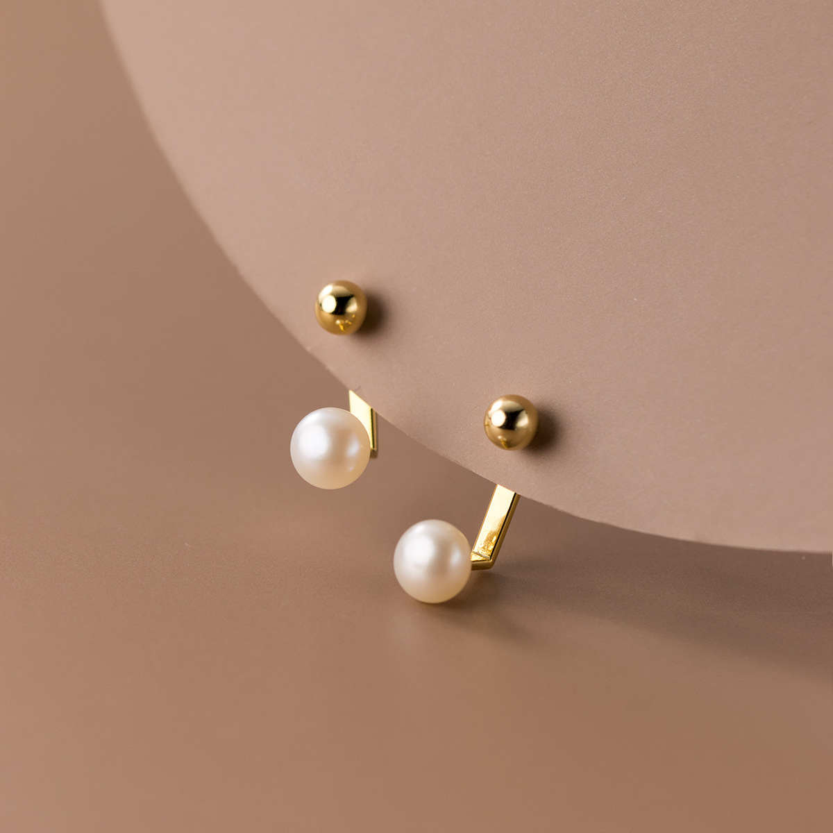 纳兰s925纯银耳钉光珠豆豆珍珠小众设计温柔后挂式耳饰m01985