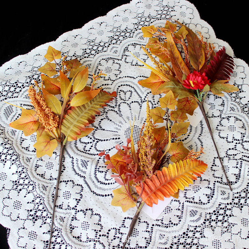 Amazon Hot Selling Autumn Thanksgiving Decorations Artificial Flower Bouquet Harvest Festival Home Wall Decoration Twig Cutting Wholesale