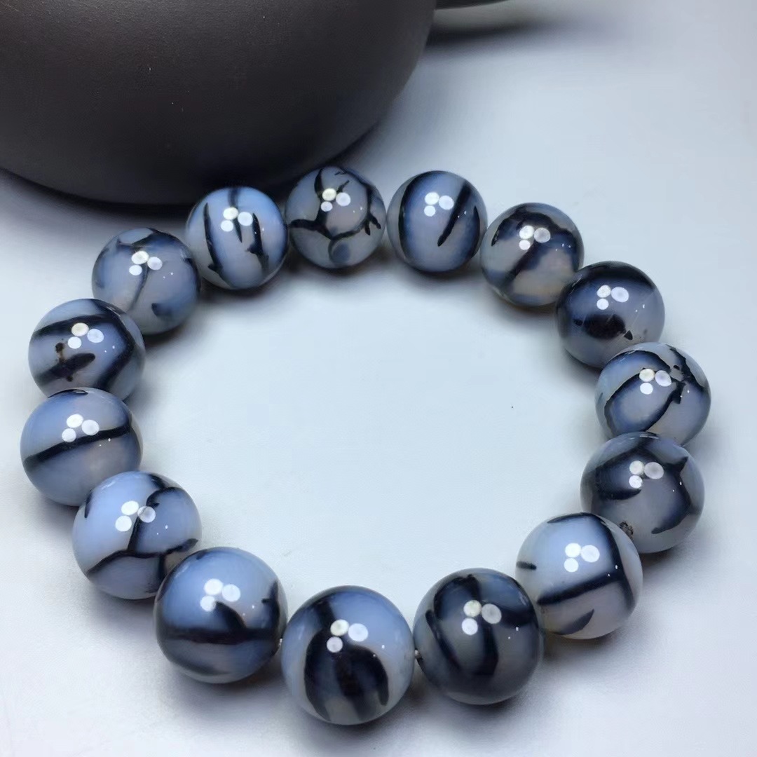 批发缠丝白龙纹冰花玛瑙手链佛珠念珠手串百搭复古天珠手链