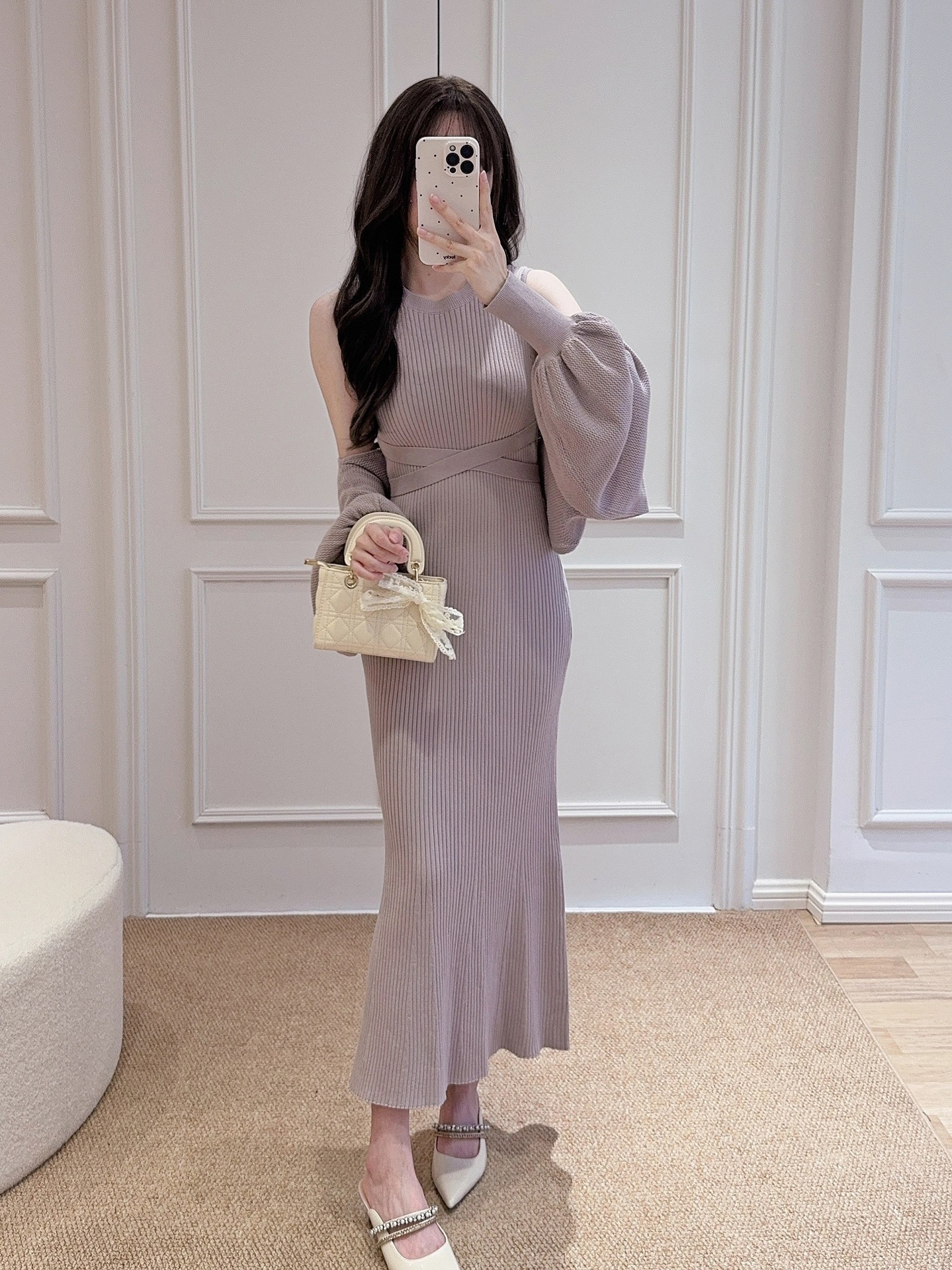 已到货   气质纯欲樱花妹修身罗纹4way针织连衣裙两件套