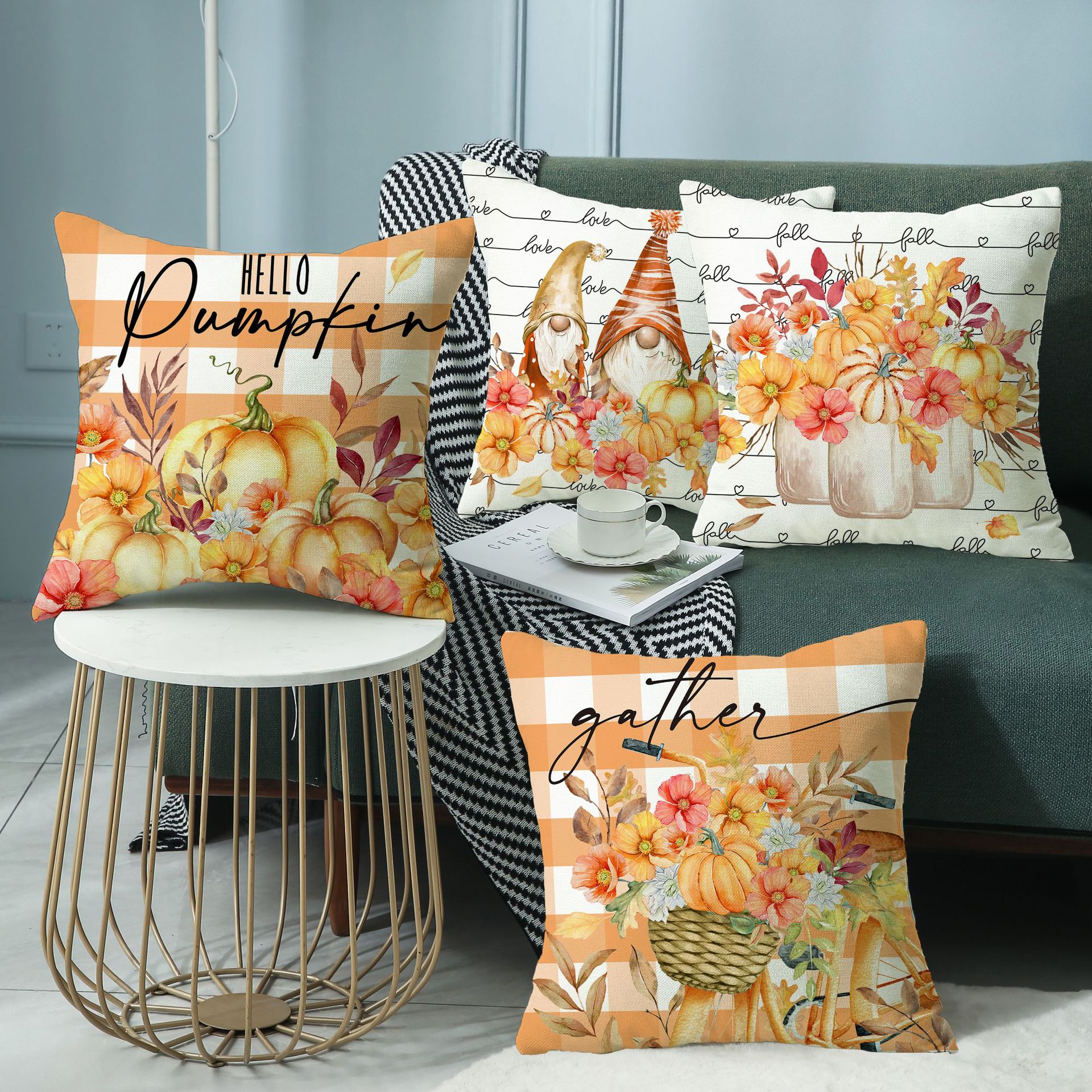 2024 New Autumn Pumpkin Dwarf Farm Linen Pillow Amazon Household Goods Sofa Pillow Cases Wholesale