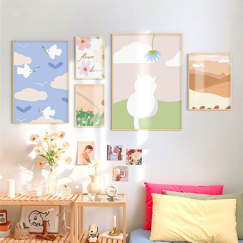 客厅装饰画北欧风油画布画芯批发无框画法式花朵可爱床头挂画
