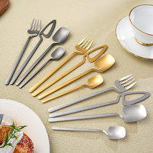 创意新款挂壁勺304不锈钢餐具刀叉勺套装挂环咖啡勺甜品蛋糕刀叉