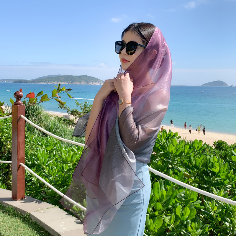 Seaside Vacation Elegant Transition Color All-Match Spring and Summer Fashion ~ Thin Scarf Sunscreen Scarf Yunnan Hainan Travel