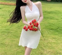 现货批发夏季新款辣妹纯欲性感冰丝美背短款吊带连衣裙睡裙可外穿