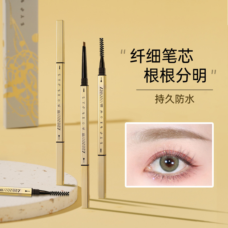 Xixi Small Gold Bar Double-Headed Eyebrow Pencil Ultra-Fine Ultra-Fine Waterproof Sweat Long Lasting Fadeless Not Smudge Natural Misty Eyebrow Beginner