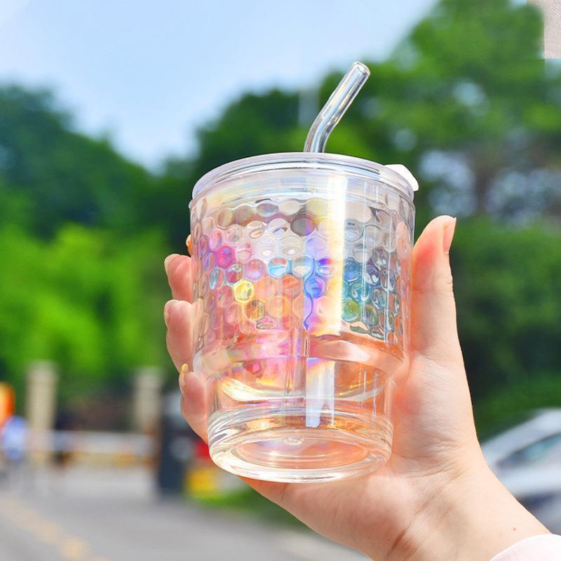 Internet Celebrity Colorful Cup Ins Wind Straw Bamboo Coffee Cup Drainage Advertising Gift Glass Water Cup Printed Logo