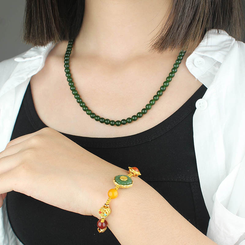 Chinese Style Jade round Beads Multi-Strap Detachable Necklace Woven Hand Strap Chinese Retro Fashion Sweater Chain Women