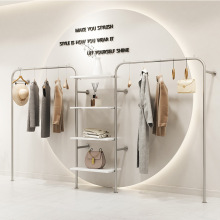 服装店女装展示架不锈钢上墙带板置物侧挂衣杆童装落地式陈列货架