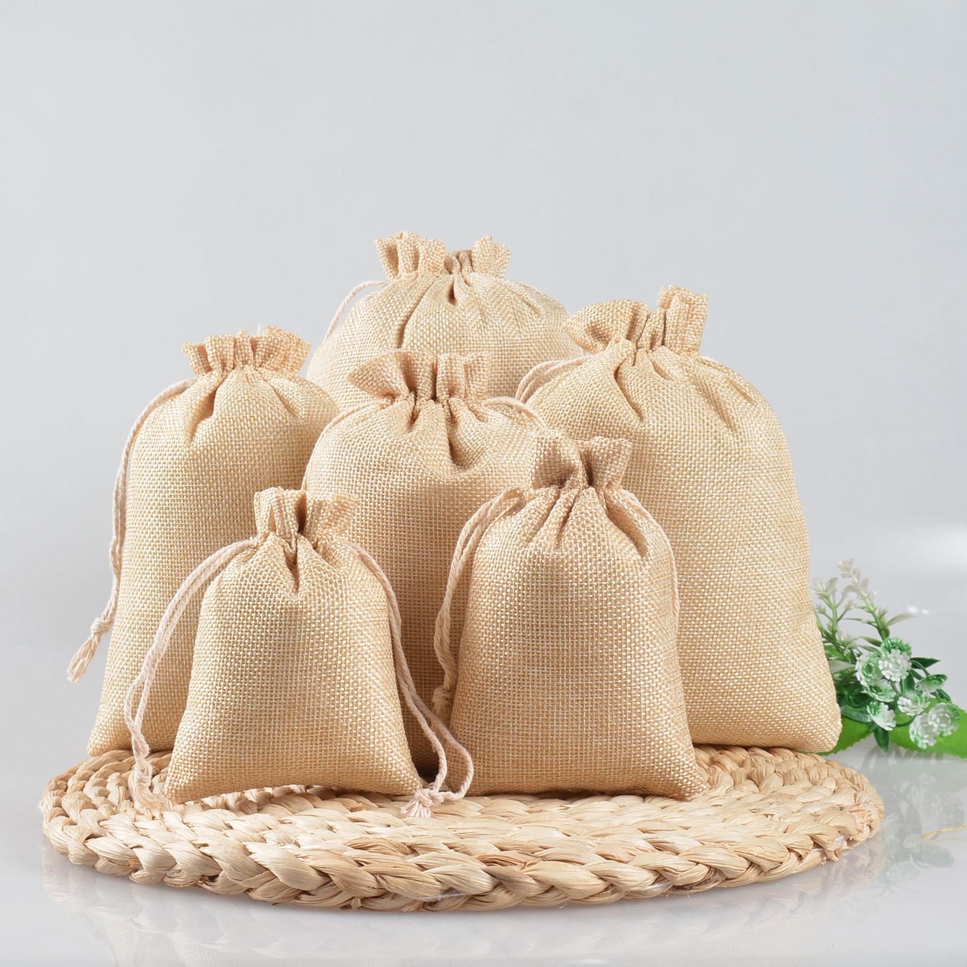 新款麻布抽绳束口小布袋 棉绳麻布袋收纳袋文玩小麻布袋子 批发