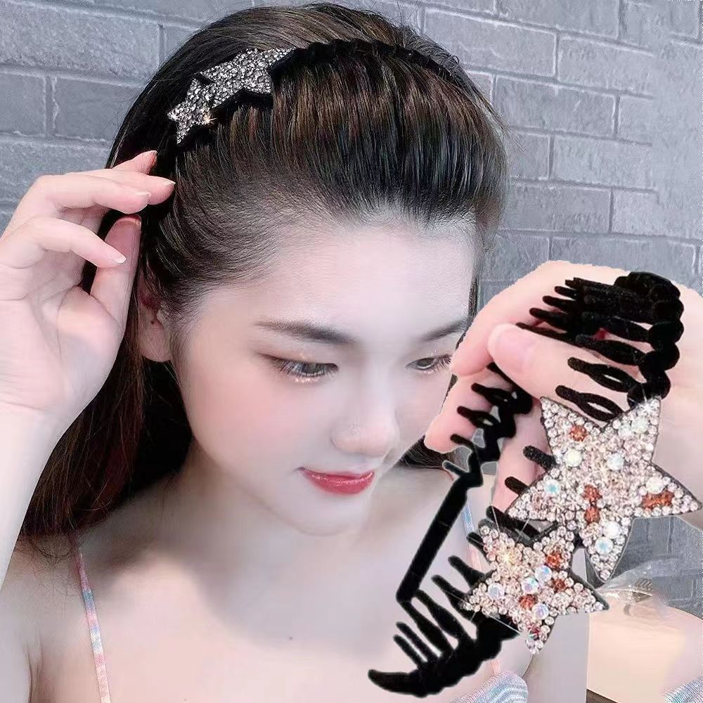 New Five-Pointed Star Rhinestone Headband Non-Metallic Acrylic Hair Accessories Broken Hair Organize Fantastic Good-looking Flocking Headband