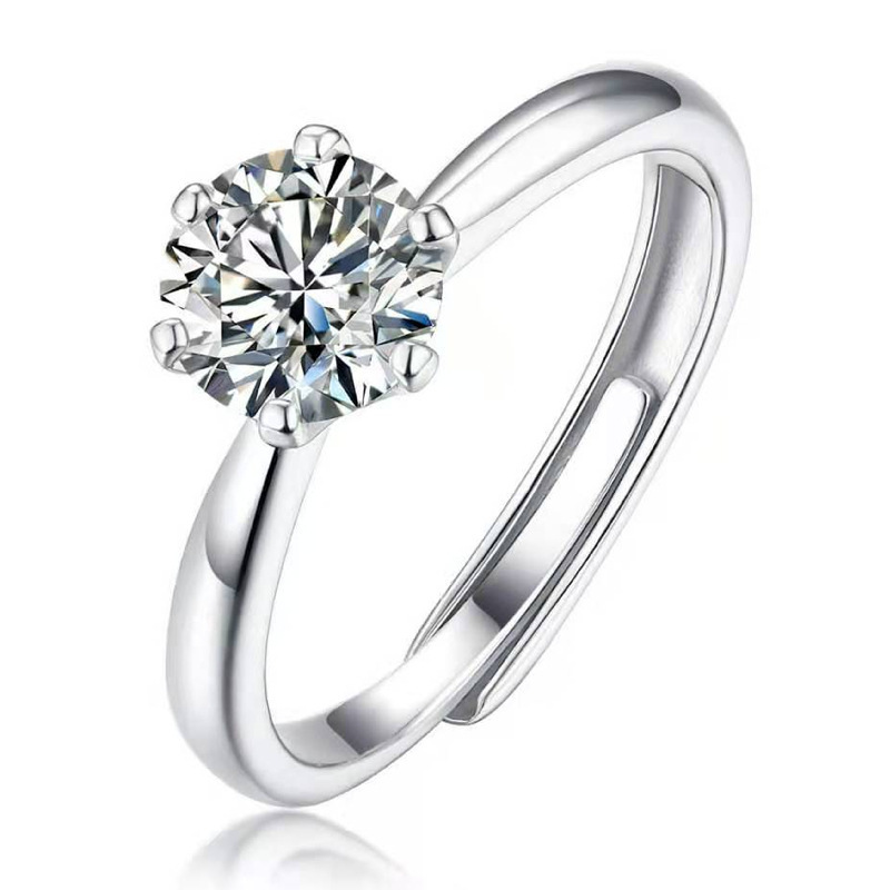 简约时尚皇冠形六爪戒指 经典六爪戒指pt950莫桑钻大裸钻戒礼物女