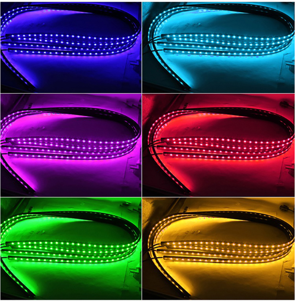 汽车加装led七彩声控流光底盘灯氛围灯一拖四汽车rgb底盘灯条