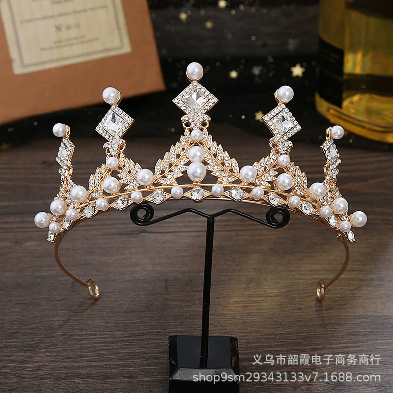 儿童皇冠头饰公主生日走秀金色水钻王冠小女孩演出头饰小朋友发箍