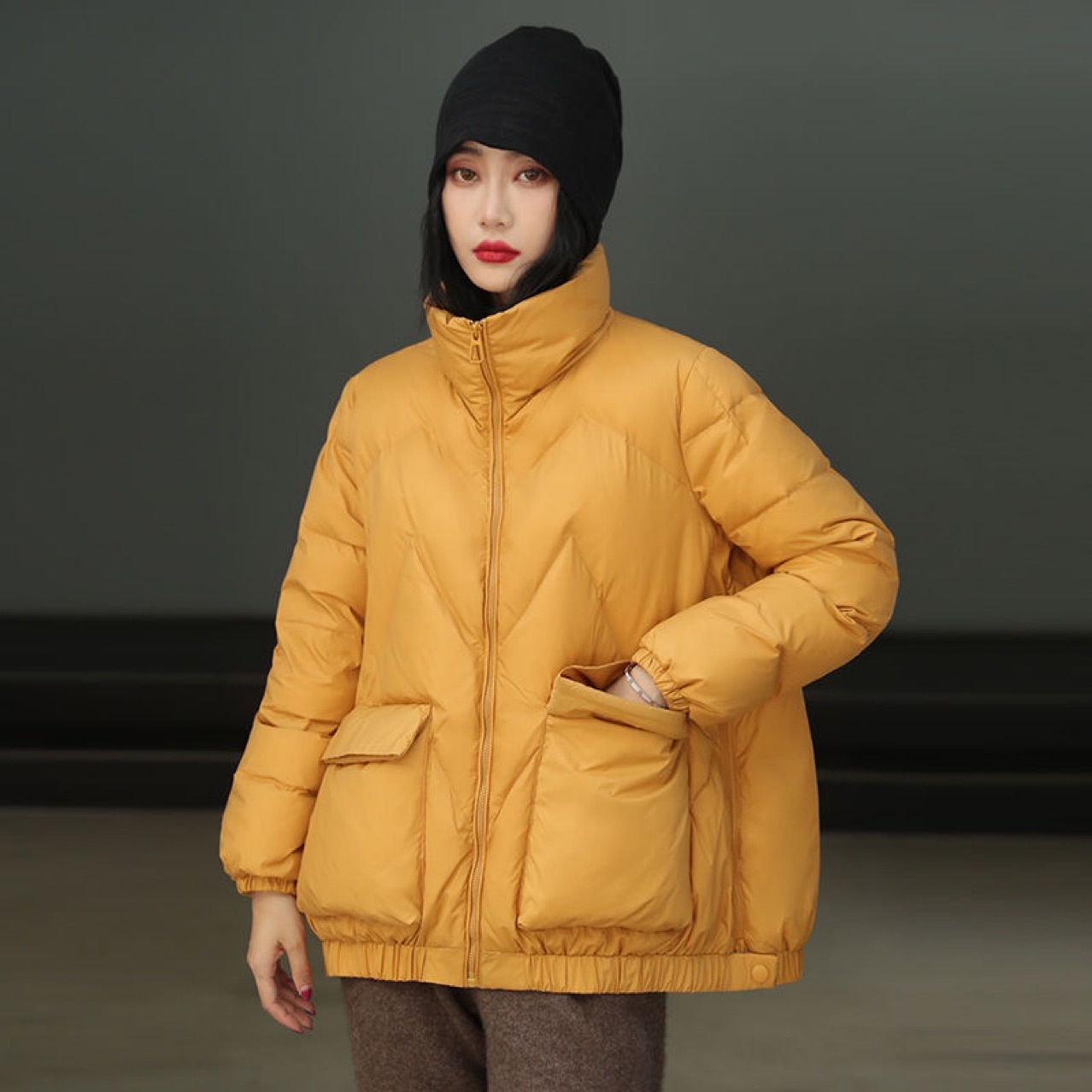 Winter Korean Style Fashion Loose Stand Collar Small-Sized Warm White Duck down Short down Jacket Trendy Women