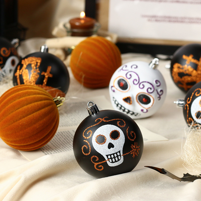 Cross-Border New Halloween Decorations Boutique Horror Skull Plastic Ball Ornaments Ghost Festival Party Pendant