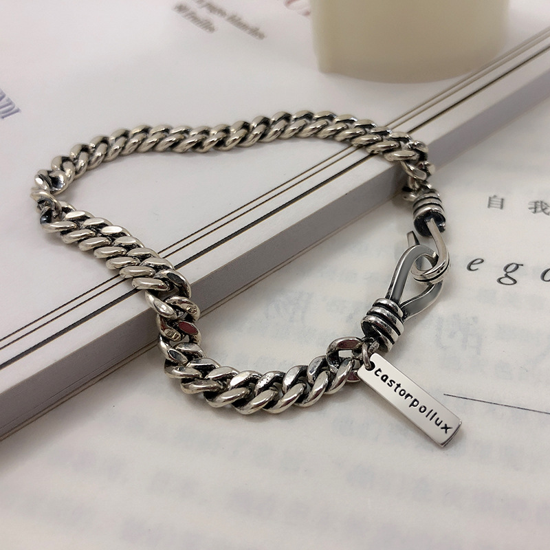 s925银复古仿旧链条互扣英文字母饰品手饰castorpollux