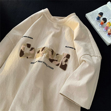 日系复古刺绣字母短袖T恤女2024夏设计感原宿风小众宽松半袖上衣