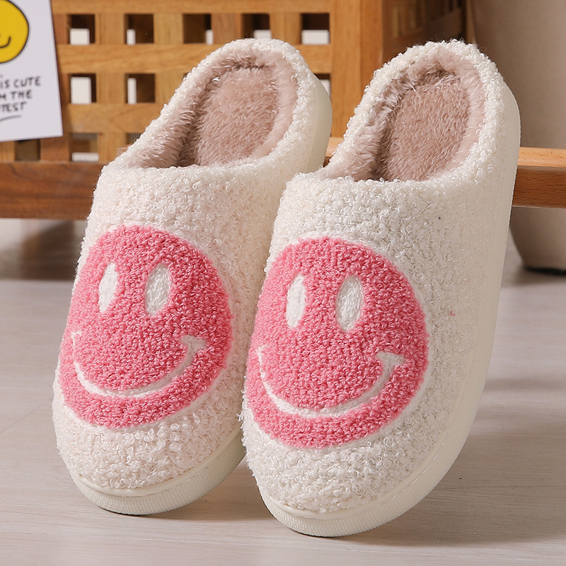 Winter Cute Cartoon Smiley Face Home Cotton Slippers Wholesale Household Fluffy Slippers Women's Couple Warm Slippers Indoor