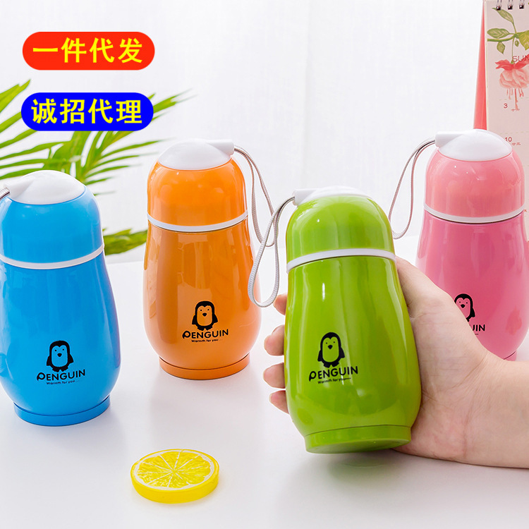 stainless steel penguin vacuum cup creative portable cartoon children‘s water cup opening activity gift cup can be used as logo