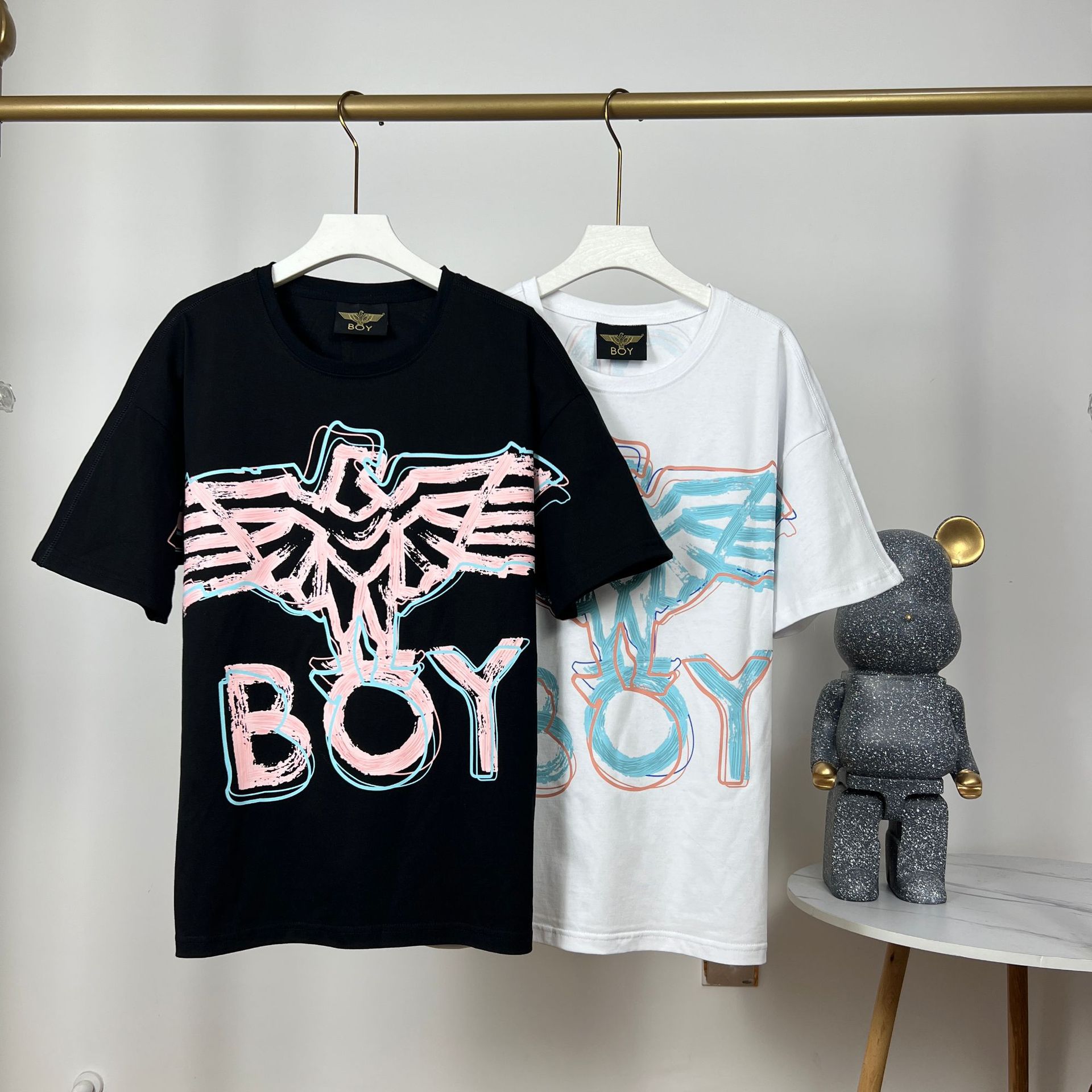 22年新款潮牌boy短袖三色撞色老鹰大气印花男女同款-阿里巴巴