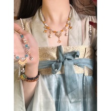 汉服璎珞珍珠吊坠项链2024新款新中式复古小众马面裙旗袍古风配饰