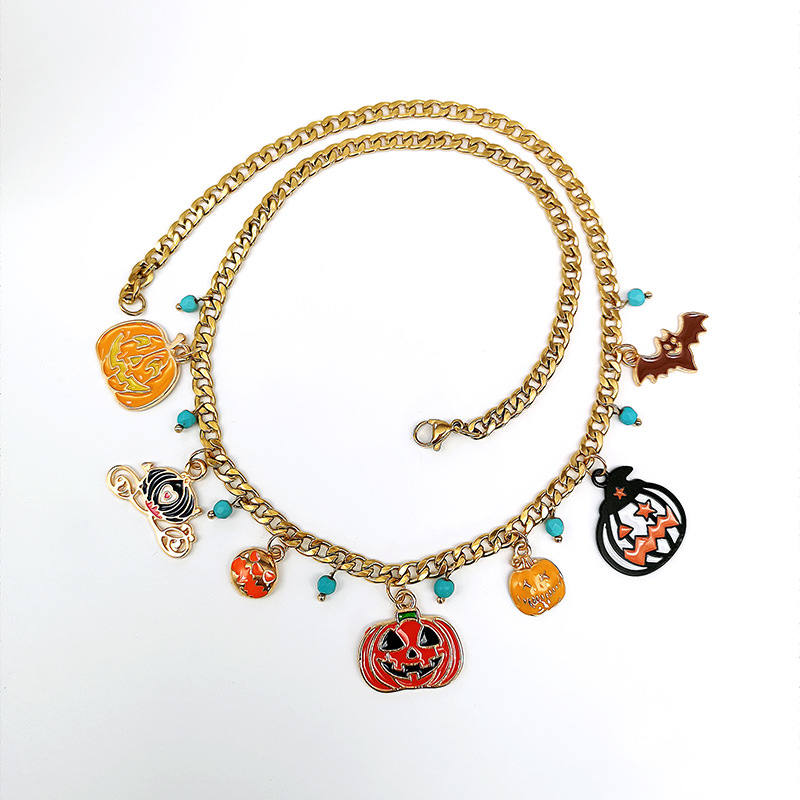 Halloween Pumpkin Skull Necklace Niche Personality Exaggerated Unisex Necklace Dark Style Ornament Wholesale