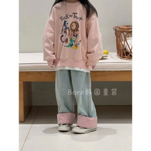 波拉bora韩国男女儿童卫衣2024春秋装新款中小宝宝粉色图案套头衫